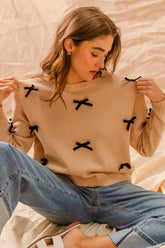 SO ME Ribbon Bow Applique Sweater OutfitFlow